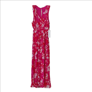 Calvin Klein V Maxi Dress w Belt and Back Neck Keyhole, Hibiscus, size 10